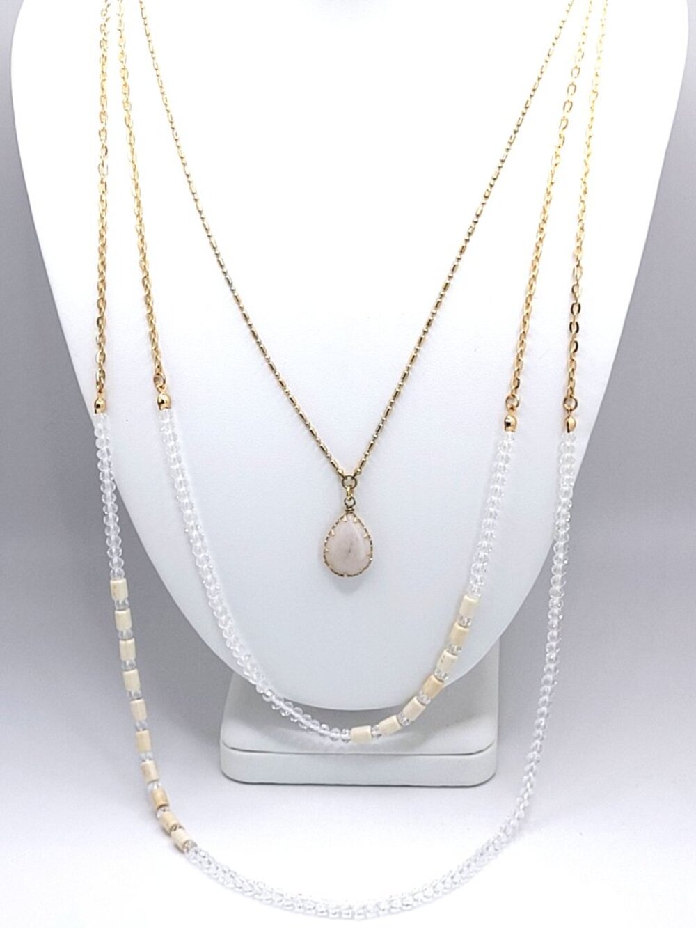 Cara New York Layer Gold Tone Chain Stone & Crystal Beaded Necklace 34"